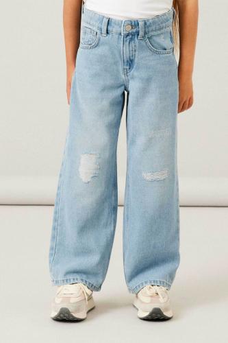 Name It παιδικό ψηλόμεσο τζην παντελόνι πεντάτσεπο με φθαρμένη όψη Wide Fit - 13211699 Denim Blue Ανοιχτό